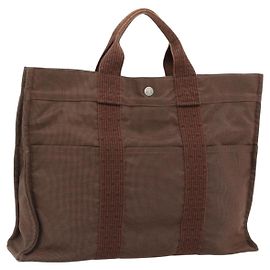 Hermès Bolso HERMES Fourre Tout MM Canvas Marrón Plata Auth 181710