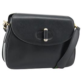 Borsa a Spalla GUCCI Web Sherry Line Pelle Nero Oro Rosso Auth 182780A