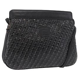 Bolsa de Ombro FENDI em Couro Preto com Detalhes Dourados Autêntica 182453
