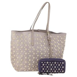 Carteira longa Jimmy Choo de couro 2 conjuntos Cinza Roxo Auth BA13065