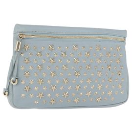 Jimmy Choo Clutch Bag Leder Hellblau Gold Auth BA13172