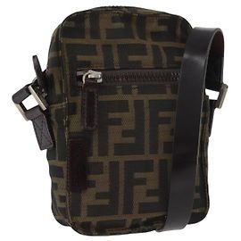 Borsa a Spalla FENDI Zucca Canvas Nero Marrone Autentica 182292V