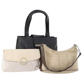 Bulgari Borsa BVLGARI Nylon Canvas 3 Set Black Beige white Auth 181807
