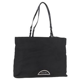 Sac cabas Christian Dior Maris Pearl en nylon noir argenté Auth bs35409