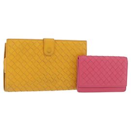 Portafoglio BOTTEGA VENETA INTRECCIATO in pelle 2 pezzi Giallo Rosa Auth BA13054