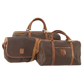 Céline Borsa Boston CELINE in tela Macadam e pelle PVC 3 Set Marrone Auth mr2452