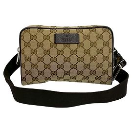 Pochette in tela con motivo logo GG e pelle Gucci