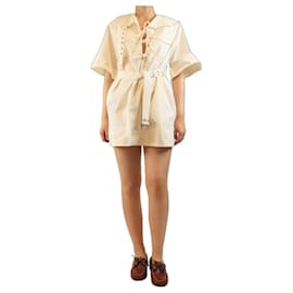 Ganni Minivestido de algodón marfil con cinturón - talla UK 8