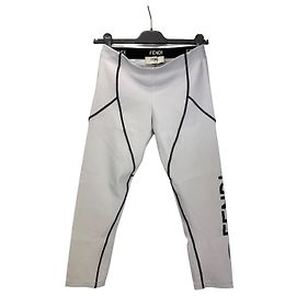 Fendi Roma Leggings blancos con ribete negro
