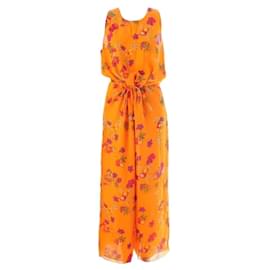 Celine Mono de seda estampado floral naranja - Céline