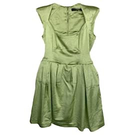 Mangano grünes Jacquard-Satinkleid ärmellos