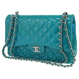 Chanel Classic Flap Jumbo in Pelle Vernice Blu Petrolio