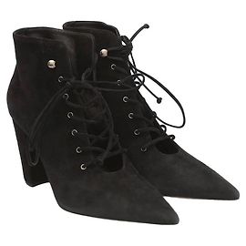 Miu Miu Botines de ante negro con cordones y punta fina