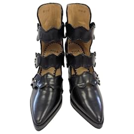 Toga Pulla Botines de cuero negro con hebillas y recortes