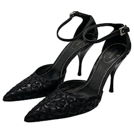 Prada Décolleté Jacquard Floreale e Pelle Nera