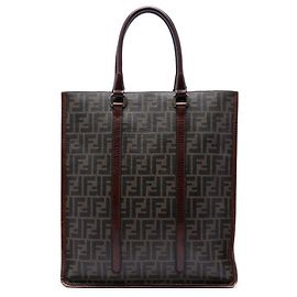 Tote verticale in tela rivestita Zucca marrone Fendi