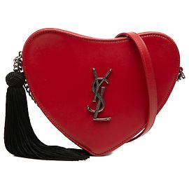 Saint Laurent Rote Kalbsleder Monogram Sac Coeur Quasten-Umhängetasche