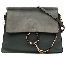 Borsa a tracolla Faye in pelle di vitello e scamosciato blu di Chloé, misura Medium