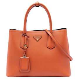 Borsa Satchel Prada Orange Medium Saffiano Cuir Double Handle