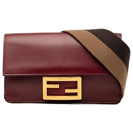 Borsa Baguette Fendi rossa mini in pelle a tracolla