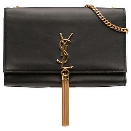 Borsa a tracolla Kate con nappa in pelle di vitello liscia nera di medie dimensioni con monogramma classico Saint Laurent