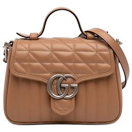 Borsa Gucci Aria in pelle matelassé Mini GG Marmont marrone