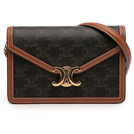 Celine Margo Wallet on Chain aus braunem Triomphe beschichtetem Canvas - Céline