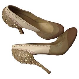 Miu Miu Décolleté in Pelle e Strass - Beige e Marrone