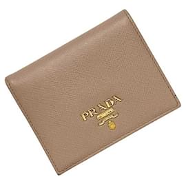 Prada Saffiano Leder Bi-Fold Portemonnaie in Beige