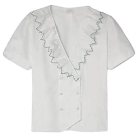 Autre Marque Loretta Caponi Blusa de algodón blanca con volantes