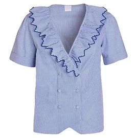Autre Marque Loreta Caponi Gestreifte Rüschenbluse - Blau-Weiß