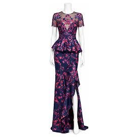 Autre Marque Marchesa Notte Florales Besticktes Peplum-Abendkleid