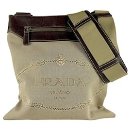Borsa a tracolla Prada in tela marrone e pelle