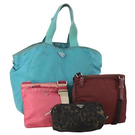 Borsa a Spalla PRADA Nylon 4 Set Rosso Rosa Azzurro chiaro Auth 181808