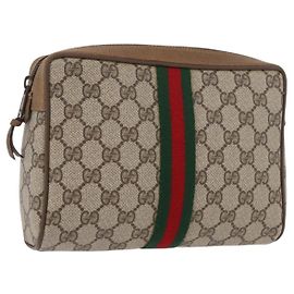 Clutch GUCCI GG Supreme Web Sherry Line in PVC Beige Red 89 01 012 Auth BA13074