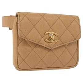 CHANEL Marsupio Matelasse in Pelle Caviar Beige Oro CC Auth BA12986V - Chanel
