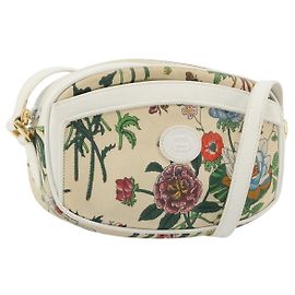 GUCCI Flora Schultertasche PVC Weiß Gold 007 113 0115 Auth 182472