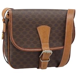 Céline CELINE Macadam Canvas Schultertasche PVC Leder Braun Gold Auth 181854