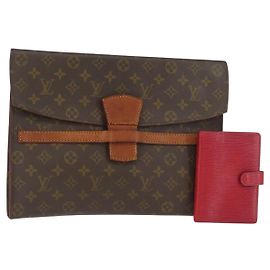 LOUIS VUITTON Monogram Epi Day Planner Cover Briefcase 2 Set Red LV Auth mr2456