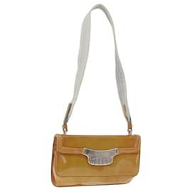 Borsa a tracolla PRADA in pelle vernice Giallo Argento Auth 180190