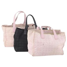 CHANEL Neue Travel Line Tote Bag Nylon 3 Set Pink Schwarz CC Authentisch ti3919