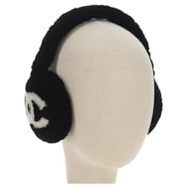 CHANEL COCO Ohrenschützer aus Stoff und Wolle Schwarz Weiß CC Authentisch yk20385SAV - Chanel