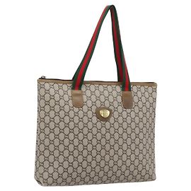 Borsa Tote GUCCI GG Plus Supreme Web Sherry Line PVC Beige Rosso Verde Auth 182365