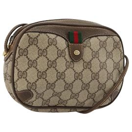 GUCCI GG Supreme Web Sherry Line Tasche PVC Beige Gold 89 02 066 Auth BA12995