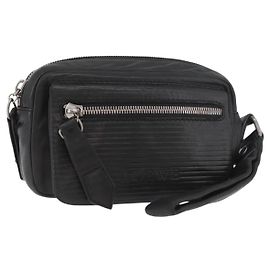 Clutch LOEWE Anagram in pelle nera con dettagli argento Auth 182493