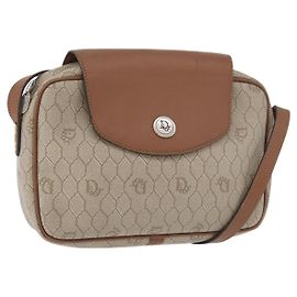 Borsa a tracolla Christian Dior Honeycomb Canvas PVC Beige Argento Auth BA13067