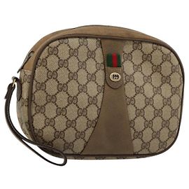 Clutch GUCCI GG Supreme Web Sherry Line in PVC Beige Oro 89 01 034 Auth 180063