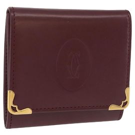 CARTIER Must Line Monedero de Cuero Bordeaux Oro Auténtico am11712V
