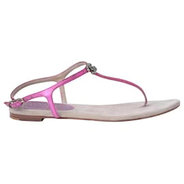 Sandali con listino CC in pelle fucsia metallizzato Chanel