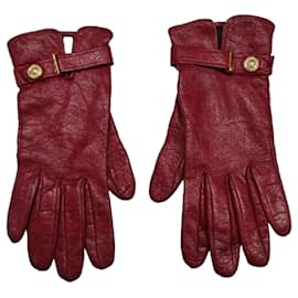 Versace Rote Lederhandschuhe mit Medusa
